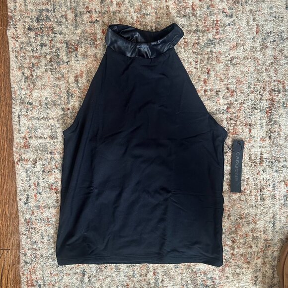 NWT Carbon38 Tuxedo Mock Neck Top in Black - Picture 3 of 4